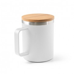 Caneca Aço inox Reciclado com tampa bambu 420 ml Personalizada