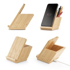 Carregador Wireless Bambu com Porta Canetas Personalizada