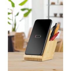 Carregador Wireless Bambu com Porta Canetas Personalizada