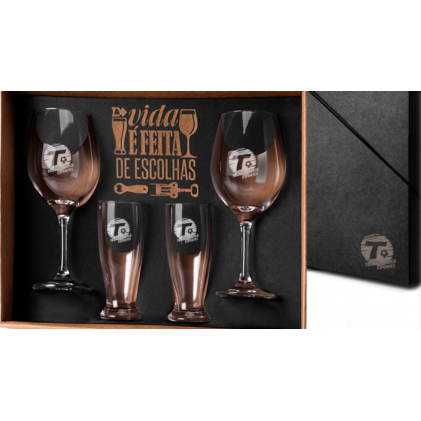 Jogo Copos de Vidro Para Vinho e Cerveja Personalizado 90015 - Brindel