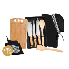 Kit Para Cozinha em Bambu com Avental e Touca Personalizado