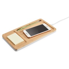 Organizador em Bambu com Carregador Wireless e Suporte para Celular Personalizada