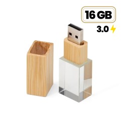 Pen Drive Vidro e Madeira 16GB (3.0) Personalizado