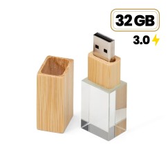 Pen Drive Vidro e Madeira 32GB (3.0) Personalizado