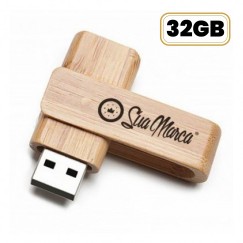 Pen Drive Giratório de Madeira 32GB Personalizado